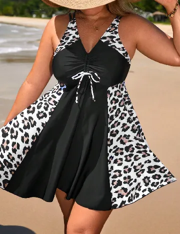 Costum de baie SHEIN CURVE, negru/animal print
