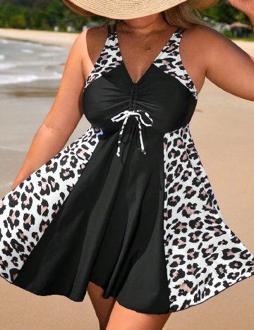 Costum de baie SHEIN CURVE, negru/animal print