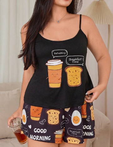 Pijama SHEIN CURVE, negru