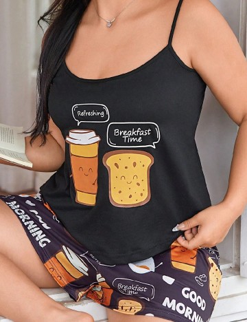 Pijama SHEIN CURVE, negru
