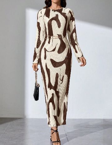 Rochie lunga SHEIN, maro/crem