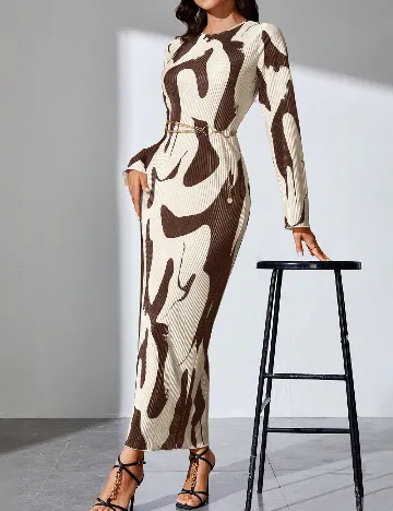 Rochie lunga SHEIN, maro/crem