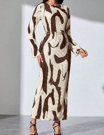 Rochie lunga SHEIN, maro/crem