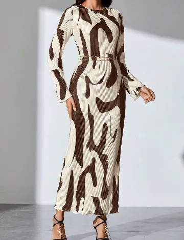 Rochie lunga SHEIN, maro/crem