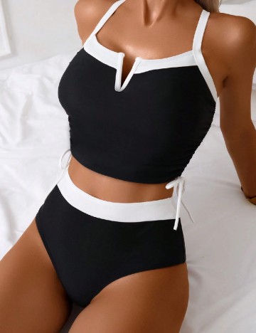 Costum de baie SHEIN, negru/alb