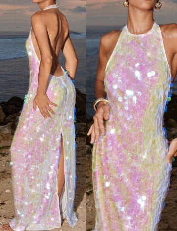 Rochie lunga SHEIN, alb/roz
