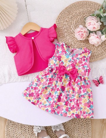 Set rochie si bluza Shein Kids, floral print