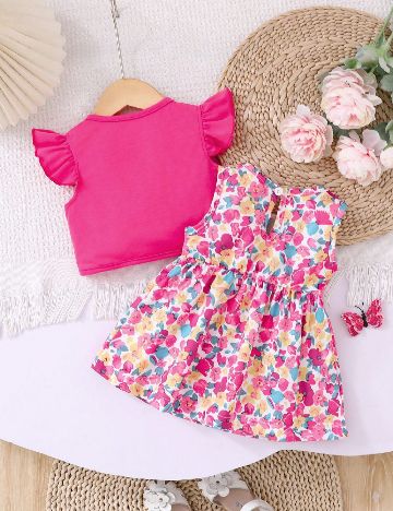 Set rochie si bluza Shein Kids, floral print