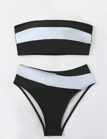 Costum de baie SHEIN, negru/alb