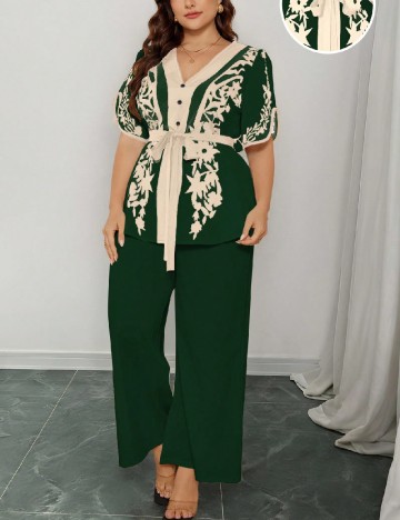 Compleu SHEIN CURVE, verde/crem