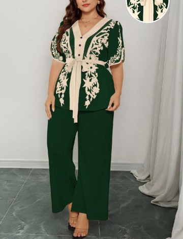Compleu SHEIN CURVE, verde/crem