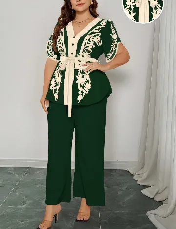 Compleu SHEIN CURVE, verde/crem