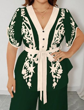 Compleu SHEIN CURVE, verde/crem