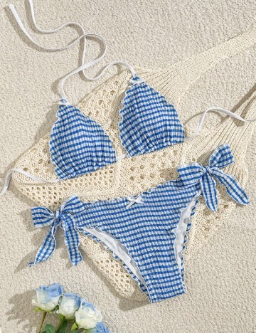 Costum de baie SHEIN, albastru/alb