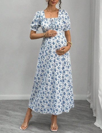 Rochie medie SHEIN Maternity, albastru/alb
