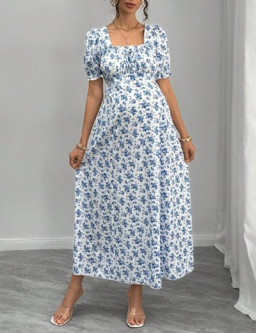 Rochie medie SHEIN Maternity, albastru/alb