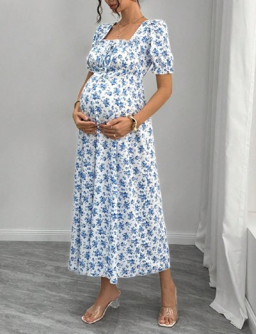 Rochie medie SHEIN Maternity, albastru/alb