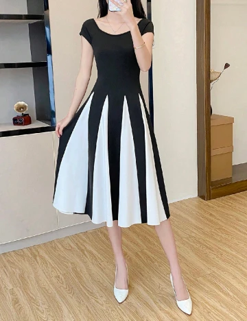 Rochie medie SHEIN, negru/alb