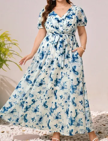 Rochie lunga SHEIN CURVE, albastru/alb