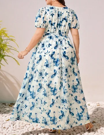 Rochie lunga SHEIN CURVE, albastru/alb