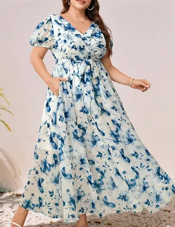Rochie lunga SHEIN CURVE, albastru/alb