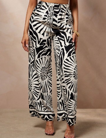 Pantaloni SHEIN, alb/negru