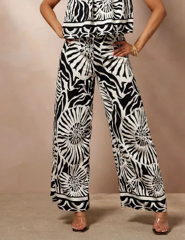 Pantaloni SHEIN, alb/negru