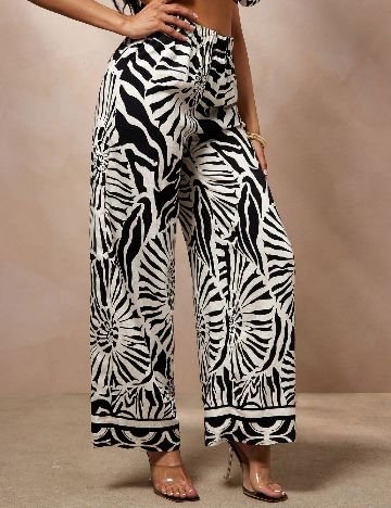 Pantaloni SHEIN, alb/negru