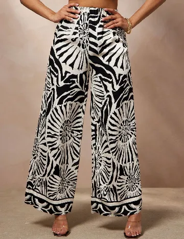 Pantaloni SHEIN, alb/negru