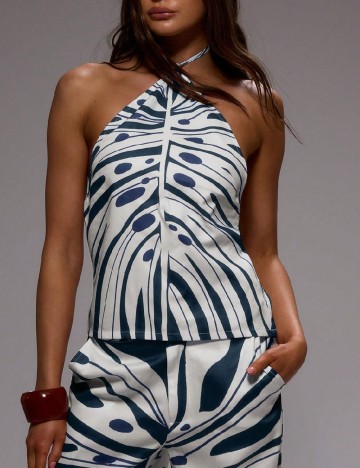 Top Musera, alb/albastru