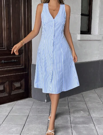 Rochie medie SHEIN, albastru/alb
