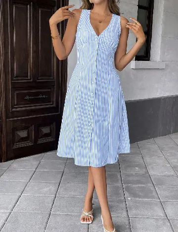 Rochie medie SHEIN, albastru/alb