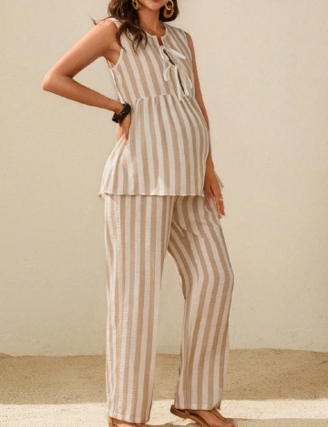 Compleu SHEIN Maternity, maro/alb