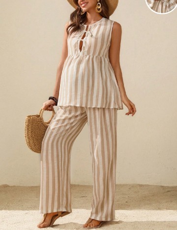 Compleu SHEIN Maternity, maro/alb