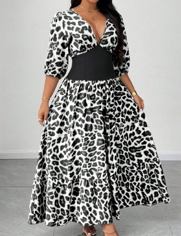 Rochie lunga SHEIN CURVE, alb/negru