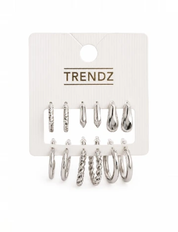 Set Cercei 6 perechi Trendz, argintiu