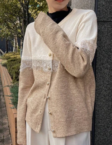 Cardigan Dazy, ecru/maro