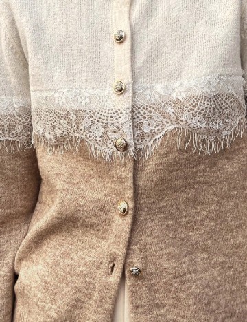 Cardigan Dazy, ecru/maro
