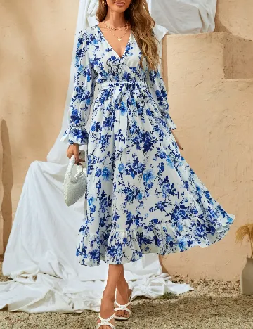 Rochie medie SHEIN, albastru/alb