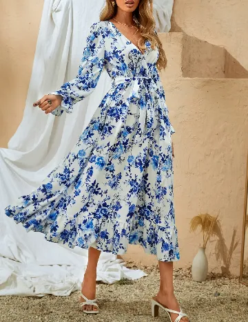 Rochie medie SHEIN, albastru/alb