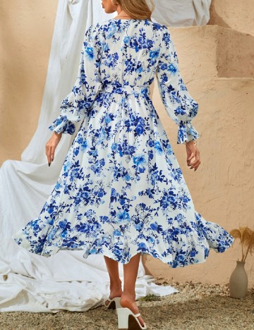 Rochie medie SHEIN, albastru/alb