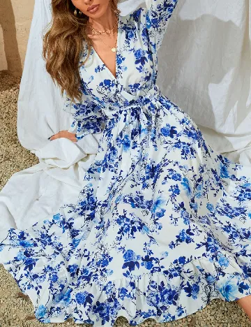 Rochie medie SHEIN, albastru/alb