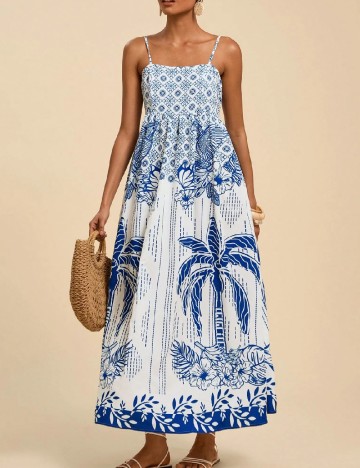 Rochie lunga SHEIN, alb/albastru