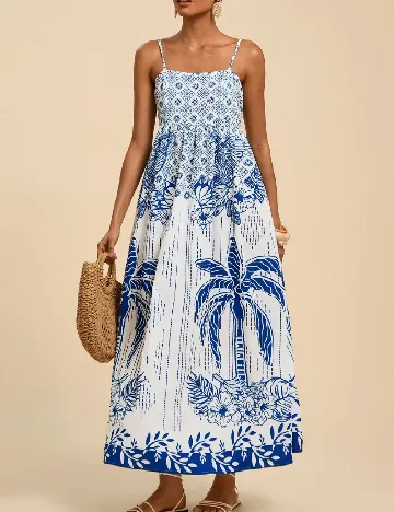 Rochie lunga SHEIN, alb/albastru