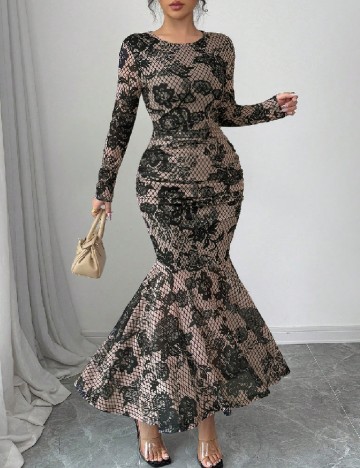 Rochie lunga SHEIN, crem/negru
