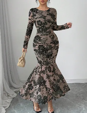 Rochie lunga SHEIN, crem/negru