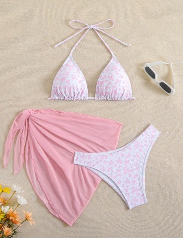 Costum de baie SHEIN, roz/alb