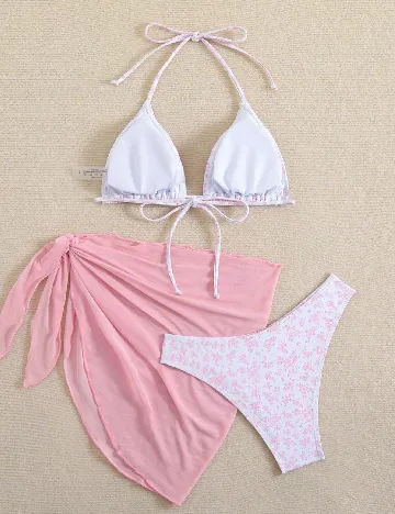 Costum de baie SHEIN, roz/alb