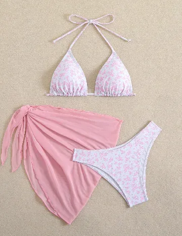 Costum de baie SHEIN, roz/alb