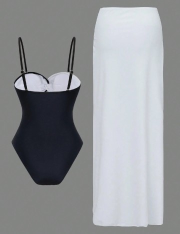 Costum de baie SHEIN, negru/alb